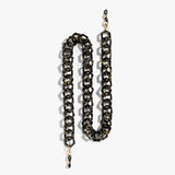 Brillenkette von Hypreader in Schwarz-Gold – aufgelegt als Freisteller mit sechseckigen Gliedern aus Acetat, ideal für Brillen und Sonnenbrillen.