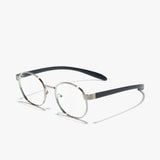 Taurus Lesebrille in Gunmetal – runde Metallfassung mit schwarzen Bügel aus Rilsan.