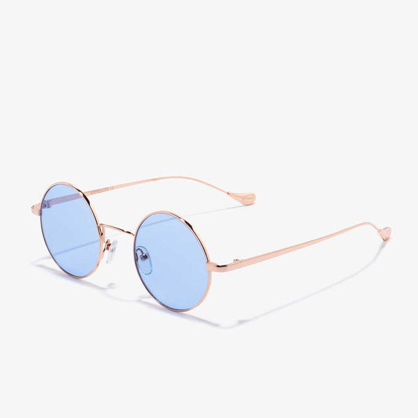 Vela - runde Sonnenbrille - blaue Gläser | Roségold-Blau
