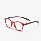 Seitenansicht der Hypreader Lesebrille Aries in Rot mit Havanna-Bügeln – eine stilvolle Kombination aus kräftiger Farbe und klassischem Muster.