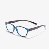 Seitliche Perspektive der Hypreader Pyxis Brille in Blau mit ergonomischer Passform – Blaulichtfiltergläser für Arbeit am PC oder Handy.