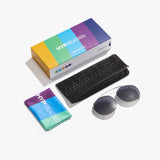 Hypreader Taurus Gunmetal Clip als Sonnenaufsatz mit Etui und Putztuch in der Verpackung – Zubehör und Sonnenclip als Set