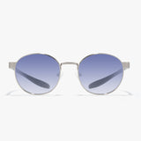 Hypreader Taurus Gunmetal Sun – runde Sonnenbrille mit silberner Fassung und grauen Verlaufsgläsern, frontal fotografiert.