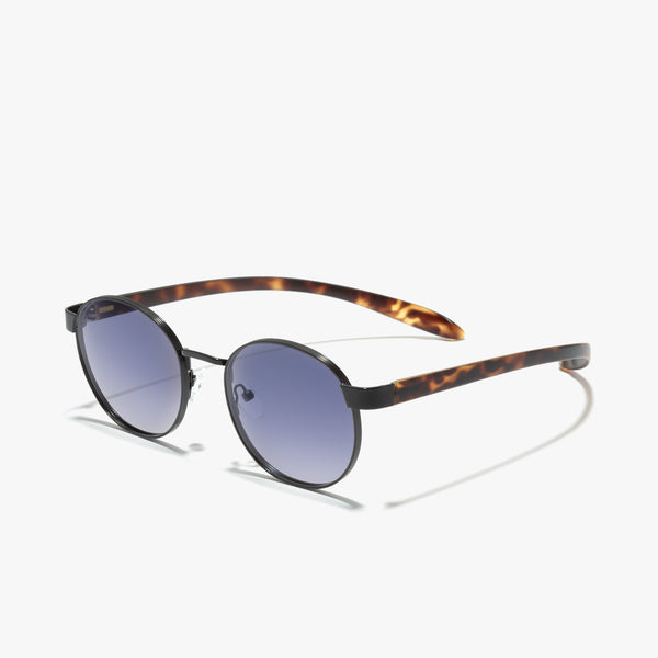 ypreader Taurus Havanna braun Sun – Sonnenbrille mit runder Fassung, seitlich fotografiert, mit grauen Verlaufsgläsern und Havanna-Bügeln