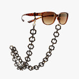 Hypreader Brillenkette in Braun-Gold mit sechseckigen Gliedern – stilvolles Brillenzubehör aus hochwertigem Acetat für Sonnen- oder Lesebrillen