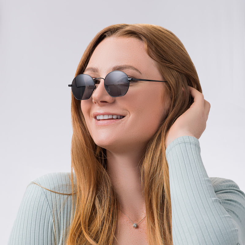 Libra - rund-eckige Sonnenbrille Damen und Herren | Schwarz-Grau