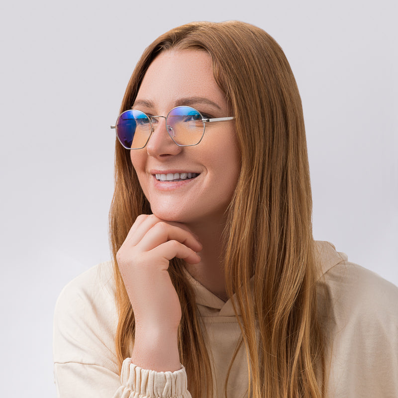 Libra - Blaufilterbrille - rund | Silber-Farblos