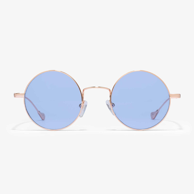 Vela - runde Sonnenbrille - blaue Gläser | Roségold-Blau