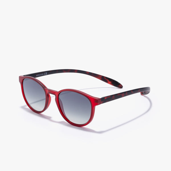 Die Kombination aus mattem Rot vorne und getigertem Design an den Bügeln macht die Aries Rot zu einem ausdrucksstarken Eyecatcher.