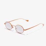 Seitliche Ansicht der Hypreader Sonnenbrille Gemini in Orange – schlankes, ovales Metallgestell mit verspiegelten Gläsern.