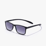 Hypreader Leo Sonnenbrille in Schwarz – schräge Perspektive mit modernem Design, rechteckigem Rahmen und grau verlaufenden Gläsern
