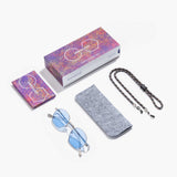 Hypreader Libra Sonnenbrille Silber-Blau mit Verpackung, Brillenkette, Etui und Putztuch – Komplettset
