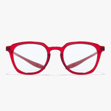 Frau mit Hypreader Orion Rot Brille mit Blaulichtfilter, frontal, elegante Pose
