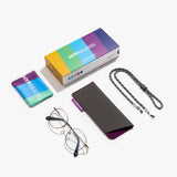 Hypreader Phoenix graue Blaulichtfilterbrille mit Zubehörset inklusive Etui, Brillenkette und Reinigungstuch – stilvoll verpackt für den täglichen Einsatz.