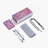 Komplettes Set der Hypreader Vela Brille in Schwarz und rund  mit Etui, Brillenband, Putztuch und Designverpackung.
