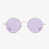 Hypreader Vela Sonnenbrille in Silber mit runden, lila getönten Gläsern – elegante Unisex-Brille mit filigranem Metallrahmen in Frontansicht